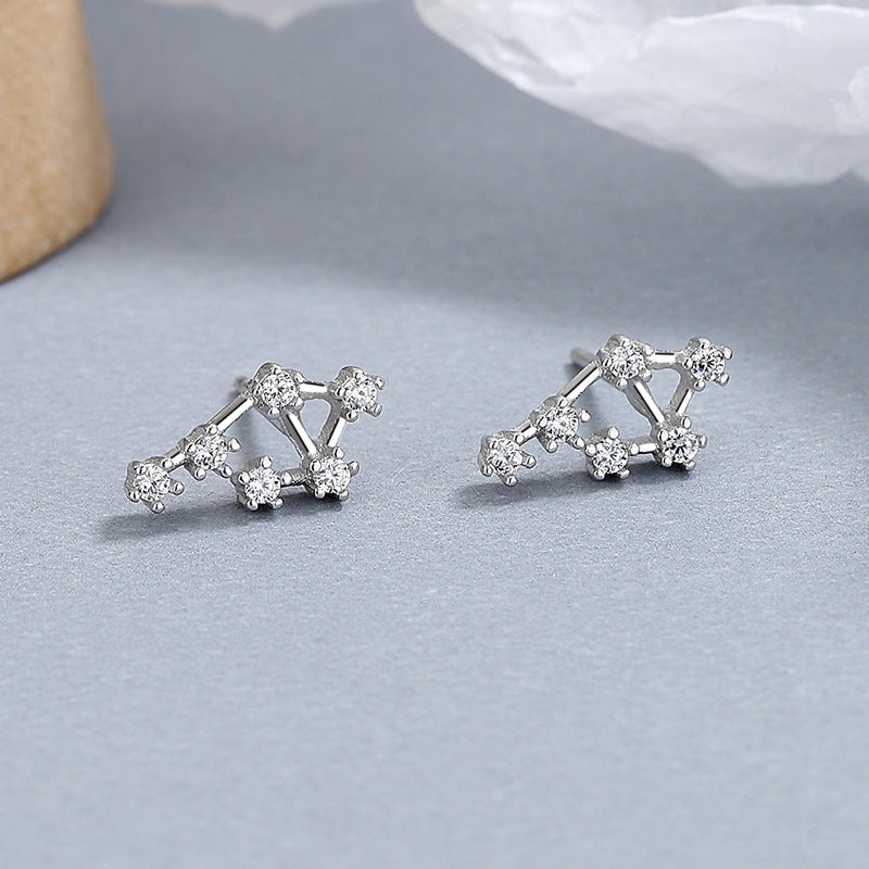S925 sterling silver with platinum plating and twelve zodiac signs earrings | Imitation diamond interstellar lucky earrings