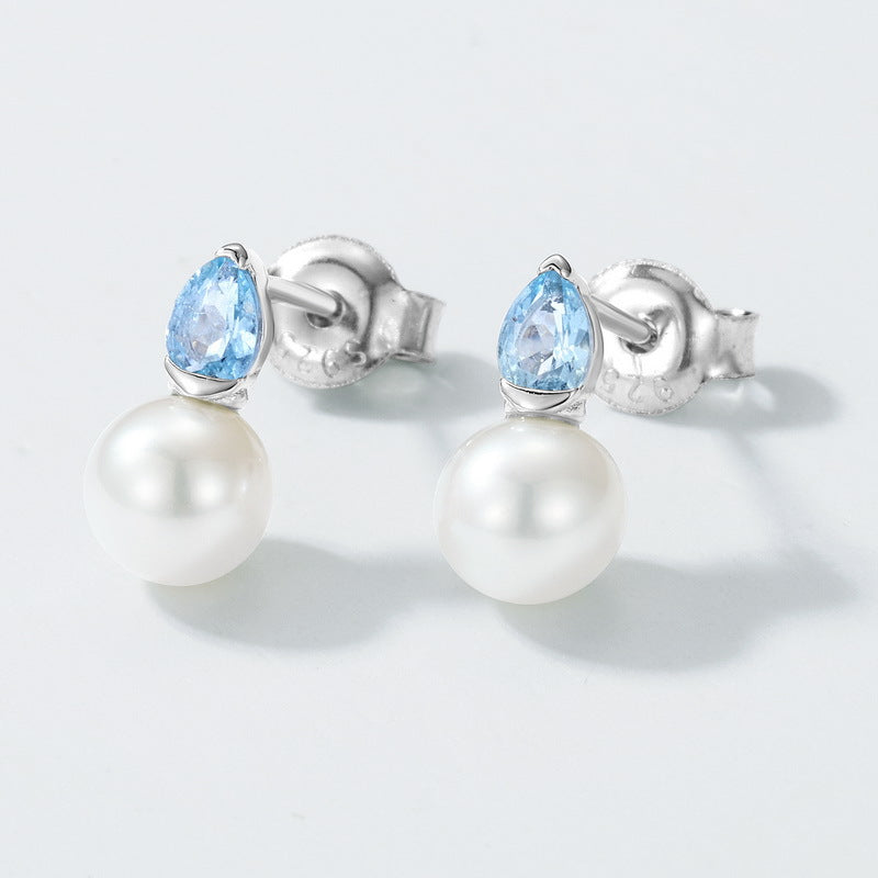 S925 sterling silver with thick platinum platinum jewelry set | Natural aquamarine and freshwater pearls, fresh and elegant necklace and earrings