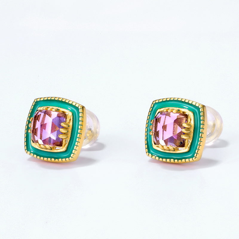 S925 sterling silver plated with 9K gold Japanese and Korean style oil drop inlaid with natural amethyst set