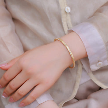 S925 sterling silver plated with 10K gold hand-brushed tassel bracelet | Imitation diamond art sculpture bracelet light luxury collection jewelry