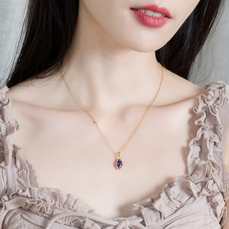S925 sterling silver plated with 10K gold Japanese and Korean style light luxury lapis lazuli and white crystal reverseable jewelry set