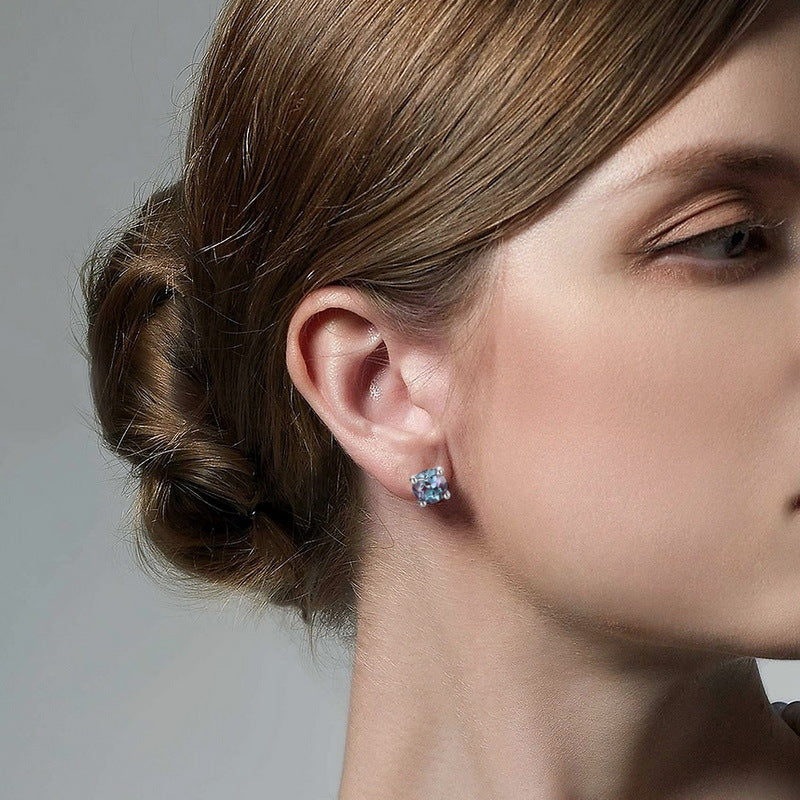 S925 sterling silver plated with thick silver and platinum | Cultivated Alexandrite June birthstone color-changing earrings