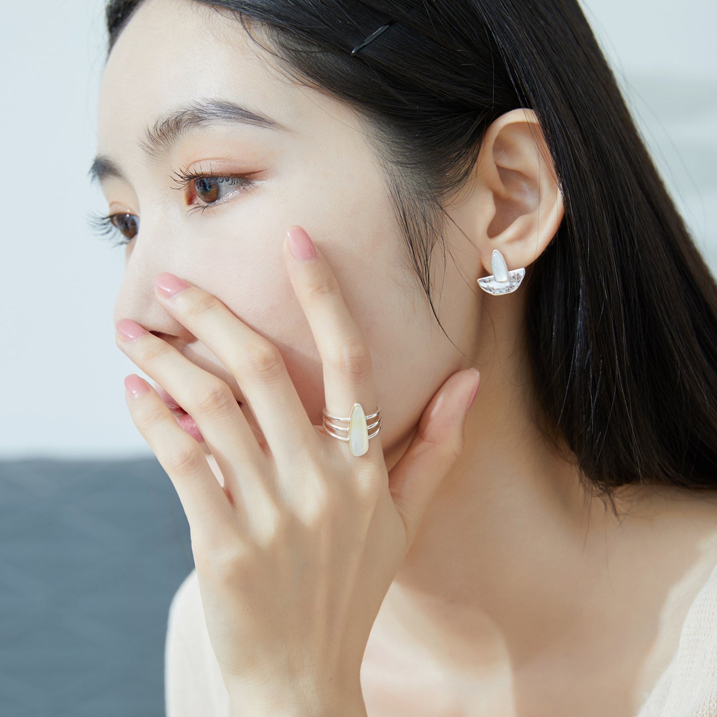 S925 純銀鍍厚銀白金首飾套裝｜白貝殼日韓風 簡約質感 時尚首選