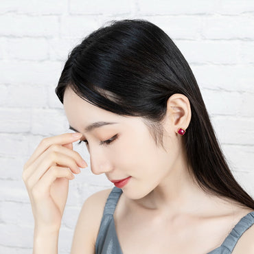 歐美風爆款！S925 純銀鍍 9K 金，紅剛玉方形耳釘