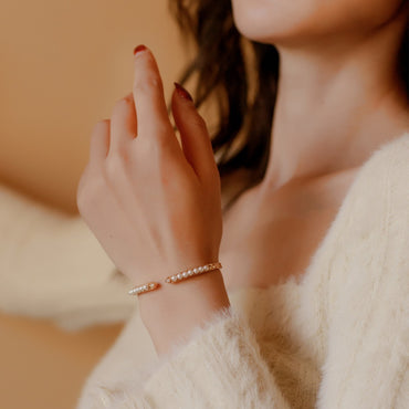 S925 sterling silver with 10K gold plated Japanese and Korean style bracelet | Shell beads and imitation diamonds exquisite and elegant jewelry