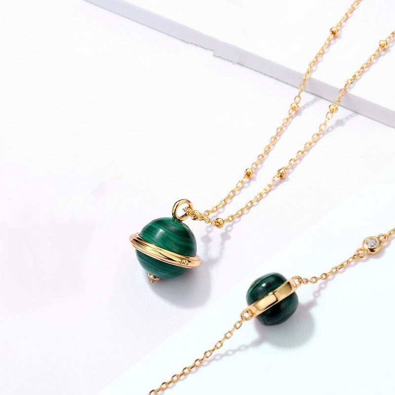 S925 sterling silver with 9K gold plating and natural malachite planet jewelry | The first choice for emotional sustenance and commemorative gifts