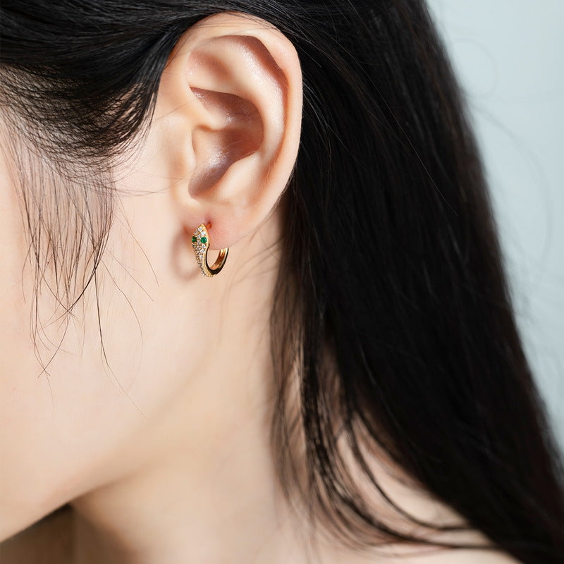 S925 sterling silver with 9K gold-plated snake jewelry set | Nano-green zirconium imitation diamonds embellish the twelve zodiac snake elements earrings, necklaces, rings, bracelets and earrings