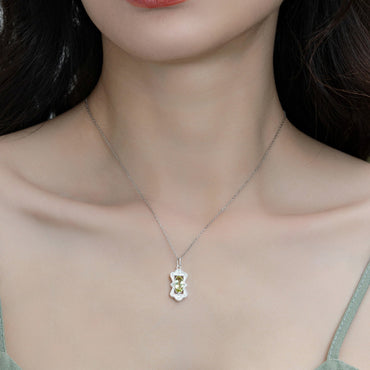 S925 sterling silver Japanese and Korean style retro picture frame lemon crystal pendant necklace