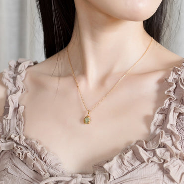 S925 sterling silver plated with 10K gold Japanese and Korean style white crystal aventurine classic water drop pendant double-sided
