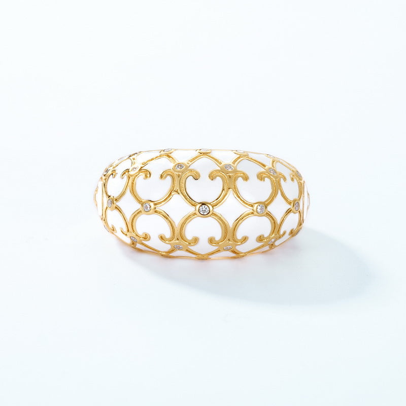 S925 sterling silver plated with 10K gold Japanese and Korean style fashion pattern high-end carved craft ring
