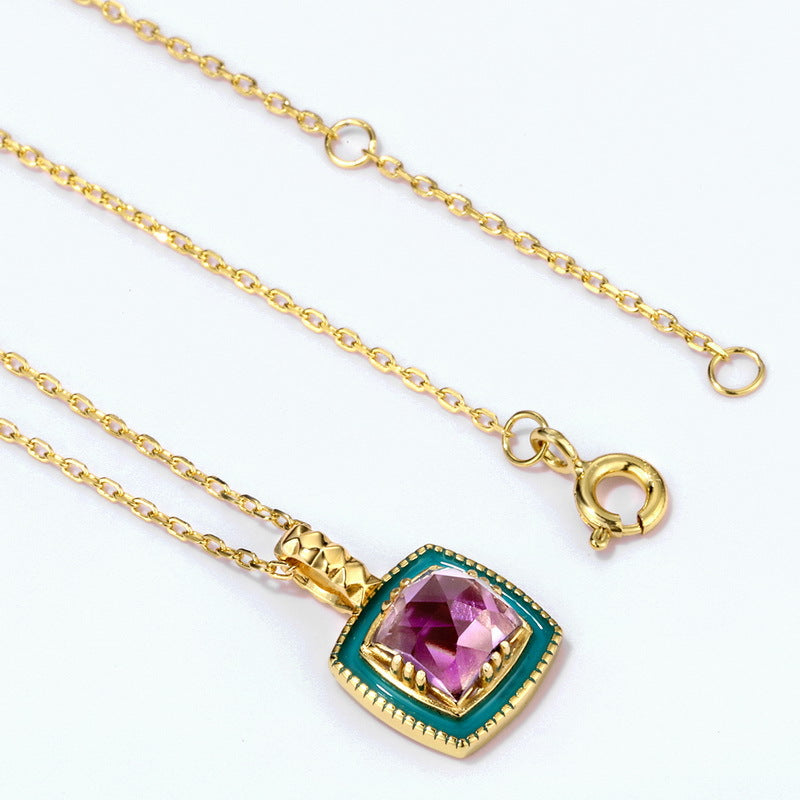 S925 sterling silver plated with 9K gold Japanese and Korean style oil drop inlaid with natural amethyst set