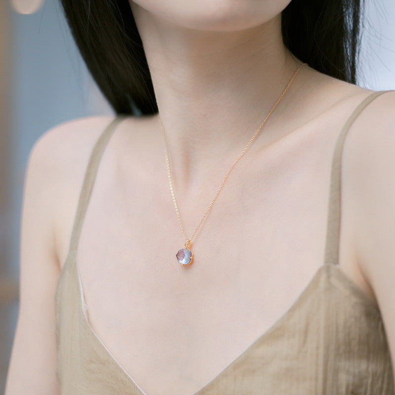 S925 純銀鍍 10K 金日韓風項鍊｜紫水晶白水晶 浪漫幻彩吊墜頸鏈