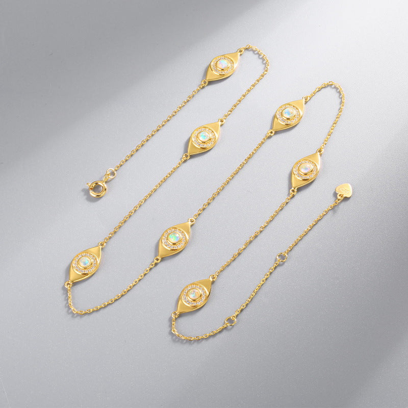 S925 sterling silver plated with 10K gold synthetic opal European and American style devil eye set