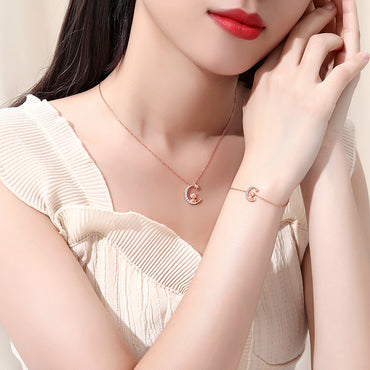 S925 sterling silver with rose gold plated twelve zodiac star and moon necklace | Imitation diamond exclusive lucky jewelry for your birth year