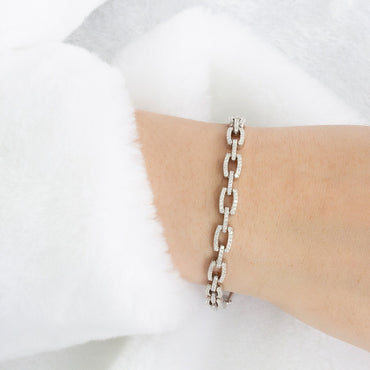 S925 sterling silver plated with thick silver and white gold European and American style bracelet | Fully inlaid with imitation diamonds, light luxury clavicle chain bracelet 