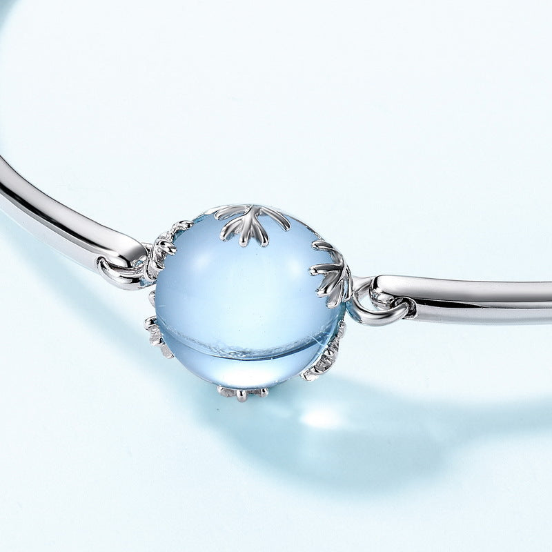 S925 sterling silver plated with thick silver and white gold bracelet | Sky blue topaz refreshing and healing jewelry