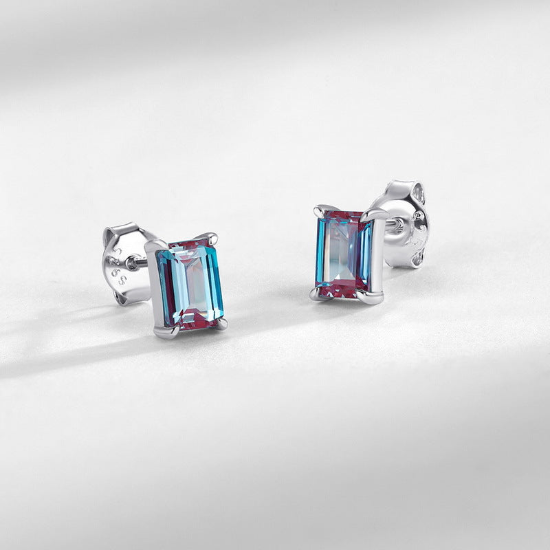 S925 sterling silver plated with thick silver and platinum earrings | Cultivated Alexandrite June birthstone color-changing romantic jewelry