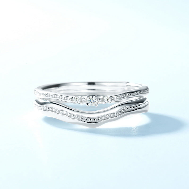 S925 sterling silver thick platinum ring | Fashionable stacking Japanese and Korean style ring with personalized layered design 