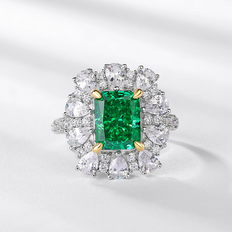 S925 sterling silver plated with thick platinum emerald high carbon diamond set | 18K gold four-claw imitation diamond convertible necklace luxury European and American style jewelry
