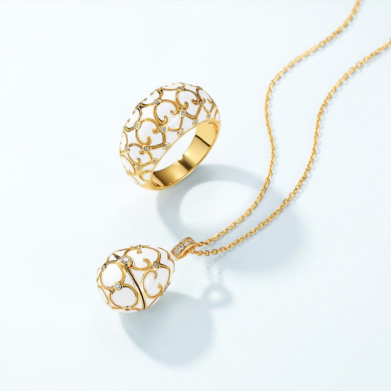 S925 sterling silver plated with 10K gold Japanese and Korean style fashion pattern high-end carved craft ring