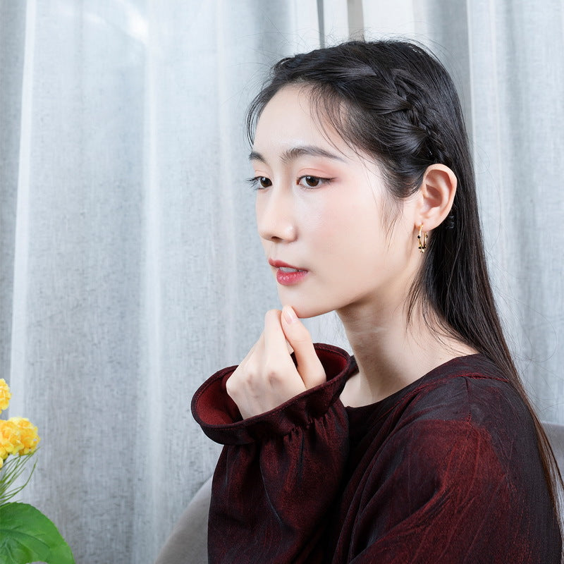 S925 純銀鍍 14K 金耳環｜黑鋯石點綴 歐美個性時尚必備