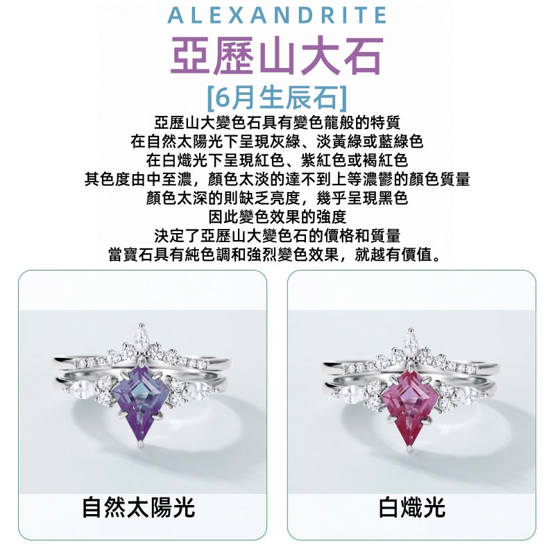 S925 sterling silver with thick platinum and European and American style ring set | Cultivated Alexandrite imitation diamond star shape June birthstone ring