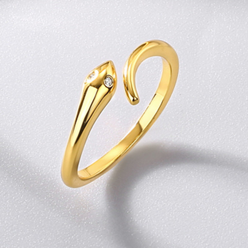 S925 sterling silver plated with 10K gold Chinese Zodiac Snake light luxury simple fashion living ring
