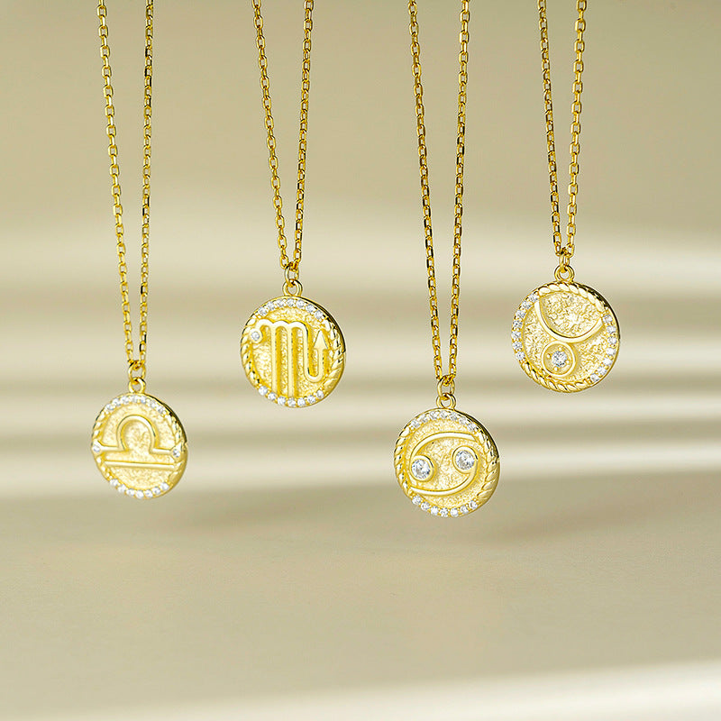 十二星座S925純銀鍍14K金項鍊｜仿鑽鑲嵌 時尚百搭飾品