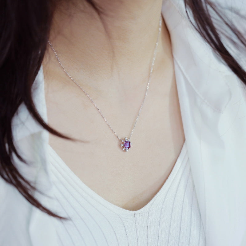 S925 sterling silver thick platinum plated cultured alexandrite necklace | Urban fantasy two-tone trendy high-end jewelry