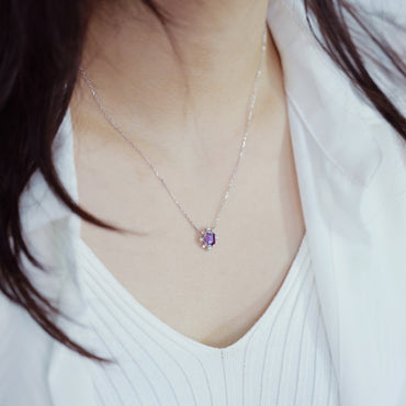 S925 sterling silver thick platinum plated cultured alexandrite necklace | Urban fantasy two-tone trendy high-end jewelry