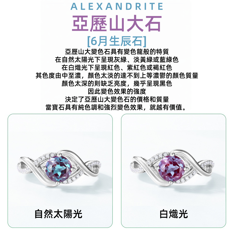 S925 sterling silver with thick platinum platinum European and American style ring | Cultivated Alexandrite imitation diamond wrapped design June birthstone ring
