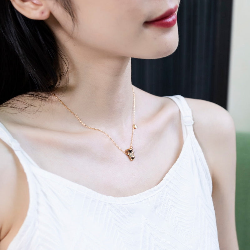 S925 純銀鍍 9K 金可樂造型項鍊｜彩鋯點綴，歐美潮流必備