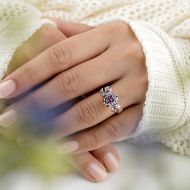 S925 sterling silver plated with thick silver and white gold ring | Synthetic Alexandrite and simulated diamond rose shape romantic and fashionable ring
