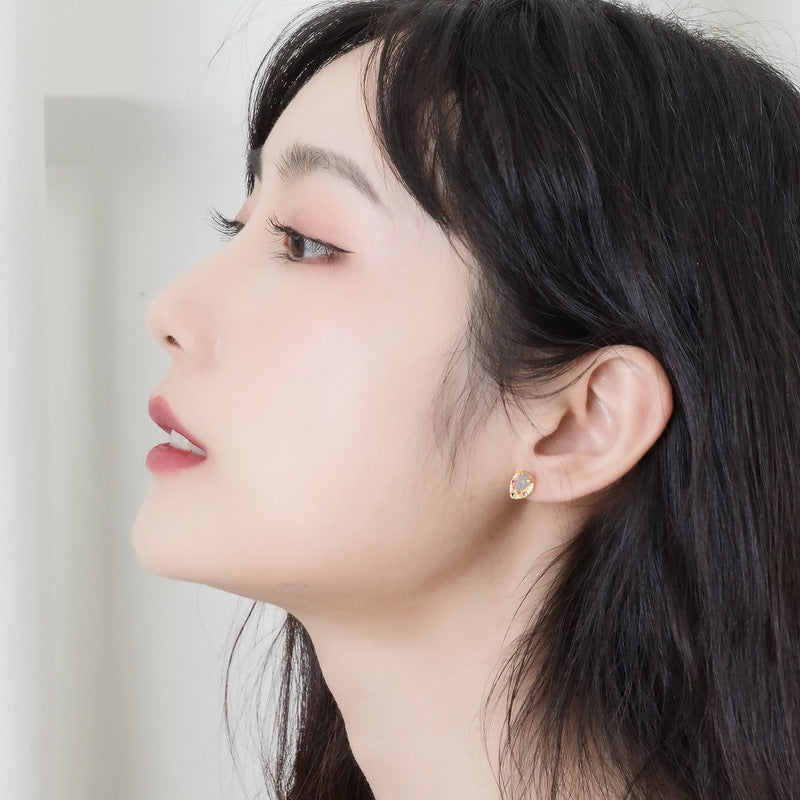 S925 sterling silver plated with 9K gold Japanese and Korean style light luxury classical natural labradorite colored gemstone jewelry set