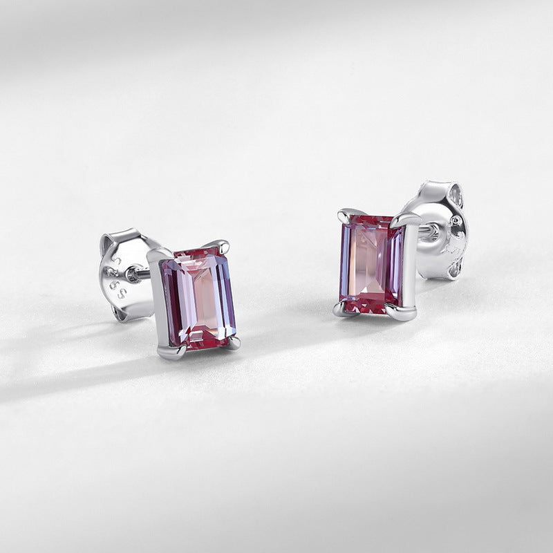 S925 sterling silver plated with thick silver and platinum earrings | Cultivated Alexandrite June birthstone color-changing romantic jewelry