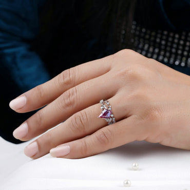 S925 Sterling Silver with Thick Silver and White Gold Plating | Synthetic Alexandrite and Imitation Diamond Flower Vine Ring