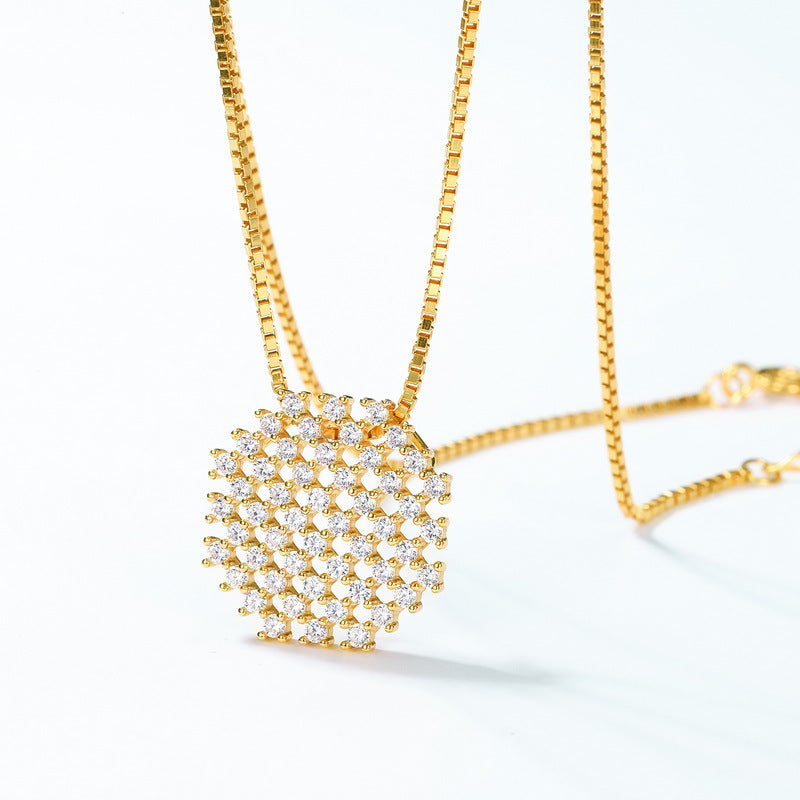 S925 純銀鍍 10K 金項鍊｜仿鑽蜂窩造型，歐美奢華風必備