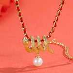 S925 sterling silver with 10K gold plated zodiac snake freshwater pearl light luxury pendant: a sign of good fortune, shining with elegance