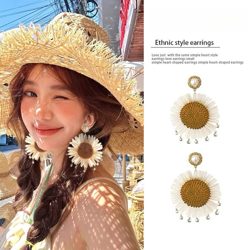 銀針時尚度假風網紗花朵愛心耳環甜美少女心耳釘簡約小清新耳飾女