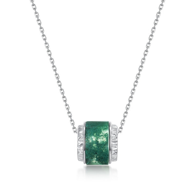 S925 sterling silver plated with thick silver and white gold green moss necklace | Natural healing clavicle necklace forest jewelry 