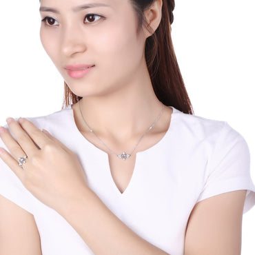 S925 sterling silver plated with white gold and blue moonstone set | Moonlight Guardian Gentle Lucky Charm Necklace Ring Combination