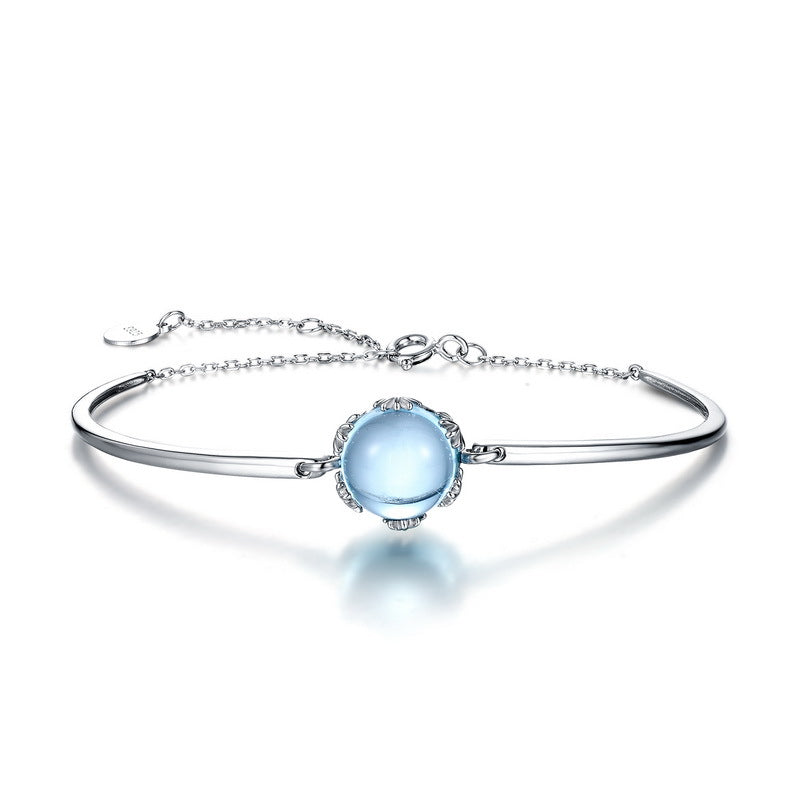 S925 sterling silver plated with thick silver and white gold bracelet | Sky blue topaz refreshing and healing jewelry
