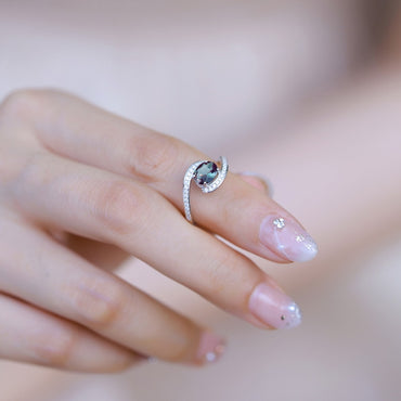 S925 sterling silver plated with thick silver and platinum ring | Cultivated Alexandrite imitation diamond European and American style June birthstone color-changing ring
