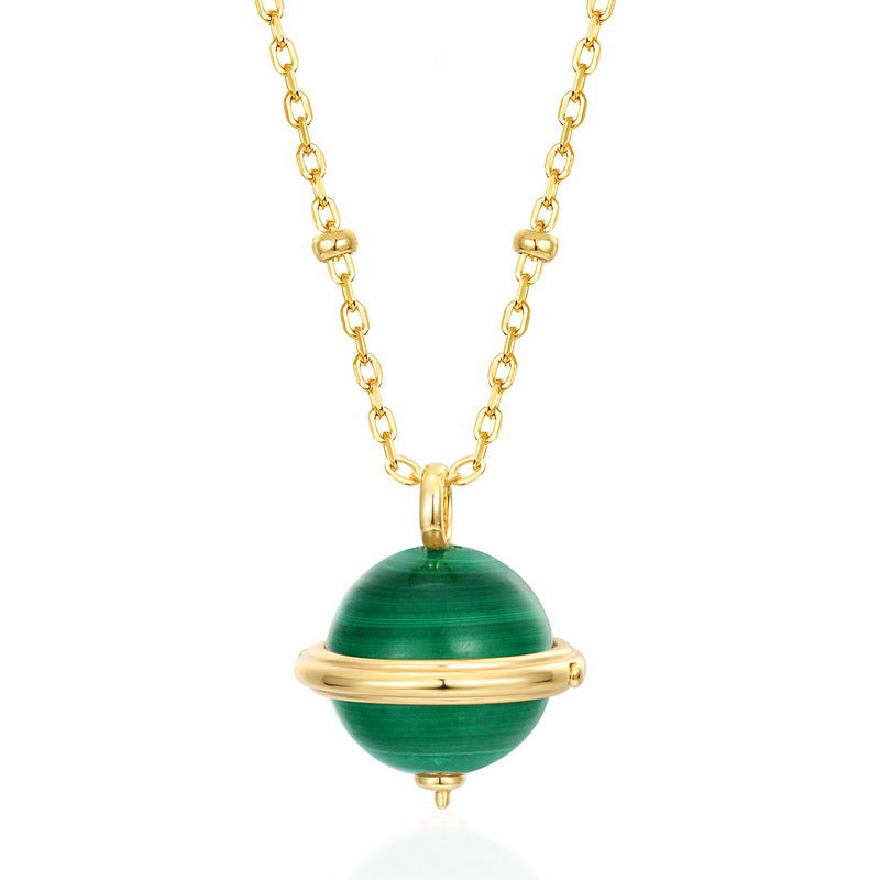 S925 sterling silver with 9K gold plating and natural malachite planet jewelry | The first choice for emotional sustenance and commemorative gifts