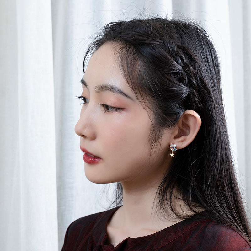 S925 純銀鍍 9K 金耳環｜彩寶貝殼珠星星 歐美時尚華麗必備