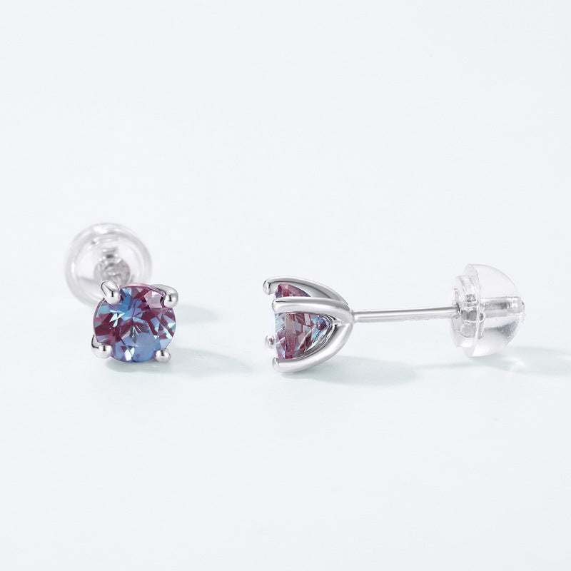 S925 sterling silver plated with thick silver and platinum | Cultivated Alexandrite June birthstone color-changing earrings