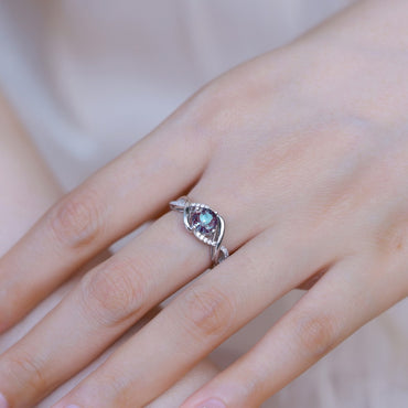 S925 sterling silver with thick platinum platinum European and American style ring | Cultivated Alexandrite imitation diamond wrapped design June birthstone ring