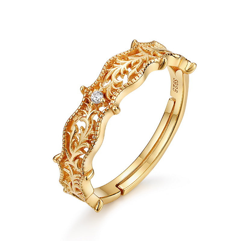 S925 sterling silver with 10K gold plated jewelry set | Exquisite and fashionable Japanese and Korean style imitation diamond pattern bracelet and ring