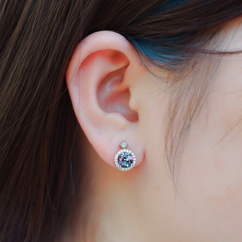 European and American style S925 sterling silver plated with platinum and inlaid with cultured alexandrite light luxury set