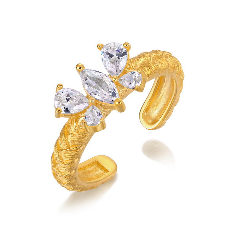 S925 sterling silver with 10K gold plated hand-brushed imitation diamond butterfly ring | European and American romantic light luxury ring with personalized wings design